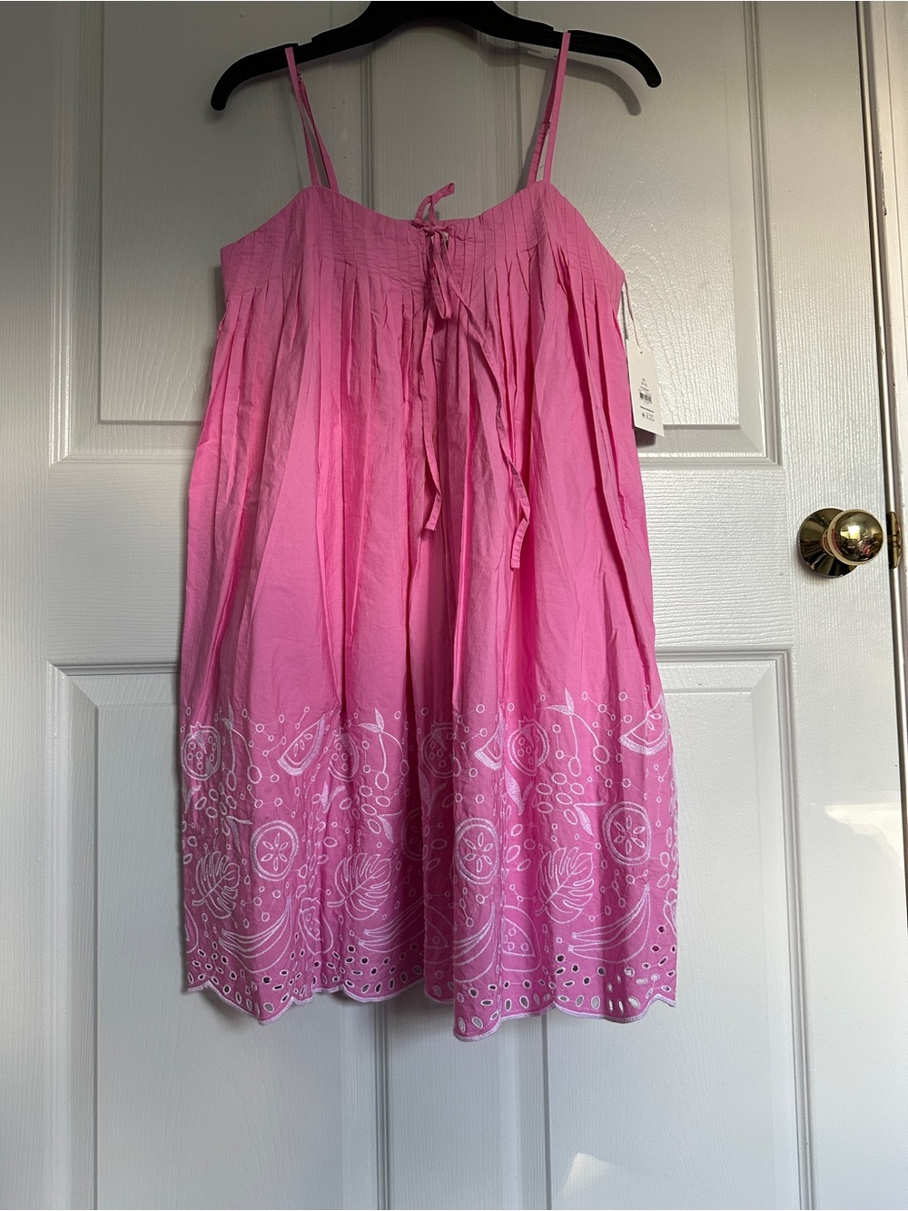 Pink Embroidered Tie-Front Mini Sundress